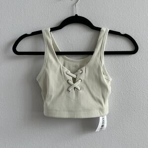 Years of Ours Ribbed Ivory Lace Up Sports Bra